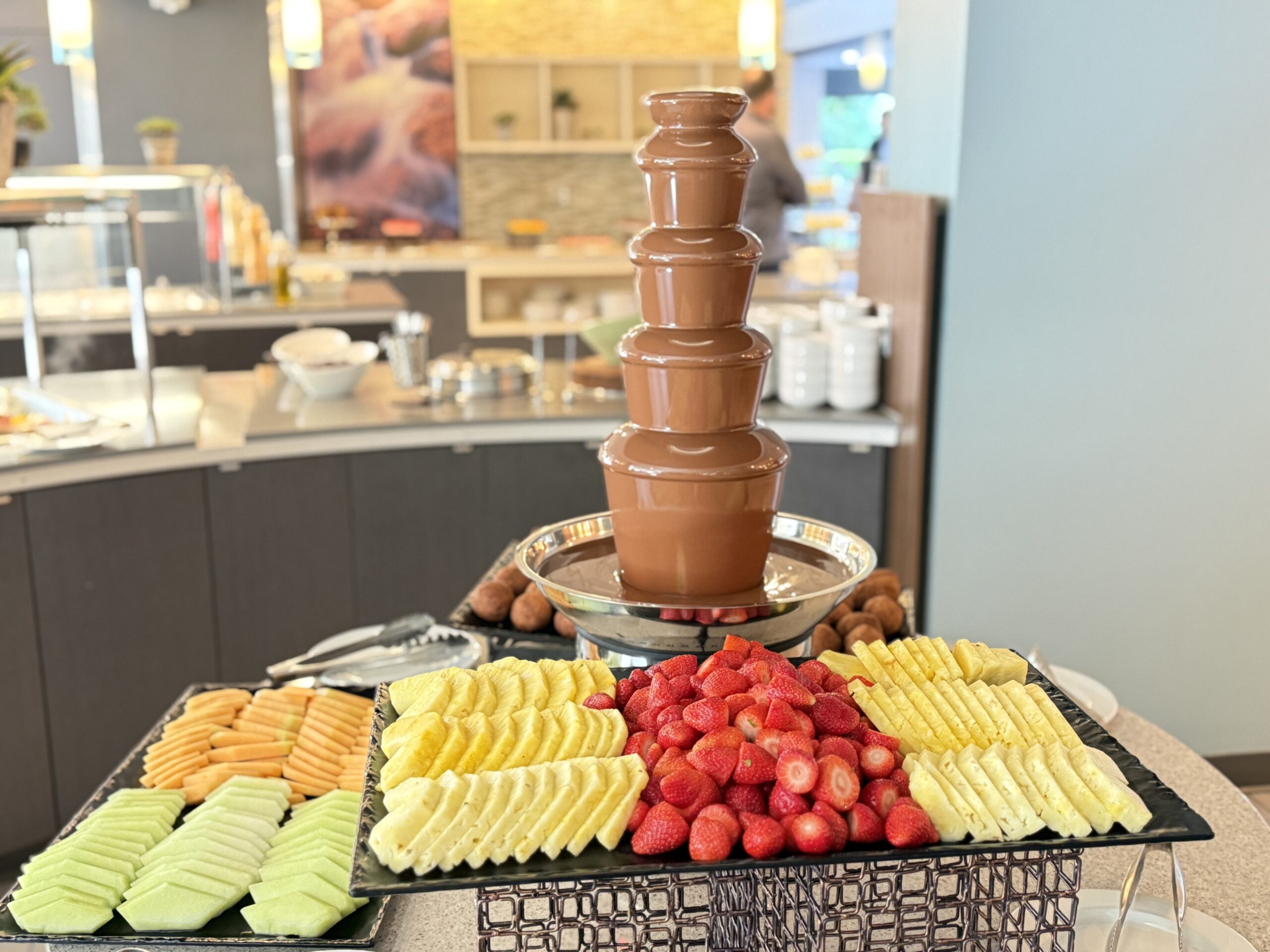 Chocolate fountain with fresh fruit at Sunday Brunch Club